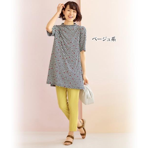 おしゃれ チュニック トップス レディース 春 夏 幾何学柄プリントチュニック 40代 50代 60代 70代 ミセスファッション シニアファッション 服 京都通販 ミセスのファッション館 通販 Yahoo ショッピング