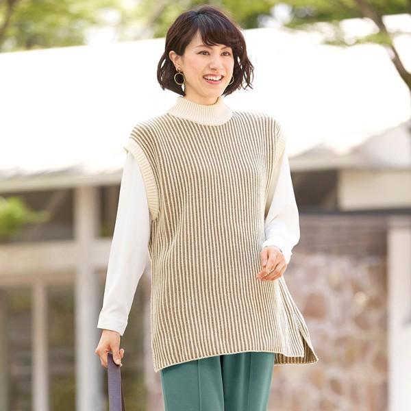 ベスト トップス レディース 秋 冬 ストライプ調あぜ編みニットベスト 40代 50代 60代 70代 ミセスファッション シニアファッション 服 京都通販 ミセスのファッション館 通販 Yahoo ショッピング