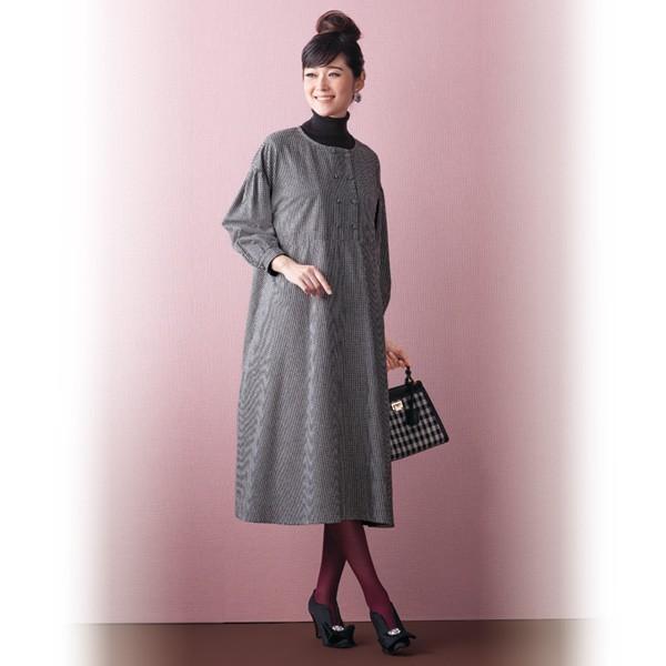大人可愛い ワンピース レディース 秋 冬 多ボタン使いギンガムチェックワンピース 40代 50代 60代 70代 ミセス シニア ファッション 服 京都通販 ミセスのファッション館 通販 Yahoo ショッピング