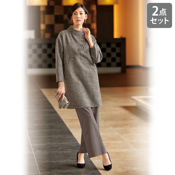 セットアップ レディース 春 ボタンデザインセットアップ 40代 50代 60代 70代 ミセスファッション シニアファッション 服 京都通販 ミセスのファッション館 通販 Yahoo ショッピング