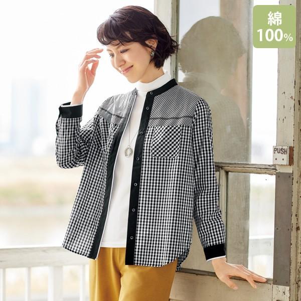おしゃれ ジャケット レディース 春夏 ギンガムチェック切替シャツジャケット 40代 50代 60代 70代 ミセスファッション シニアファッション 服 京都通販 ミセスのファッション館 通販 Yahoo ショッピング