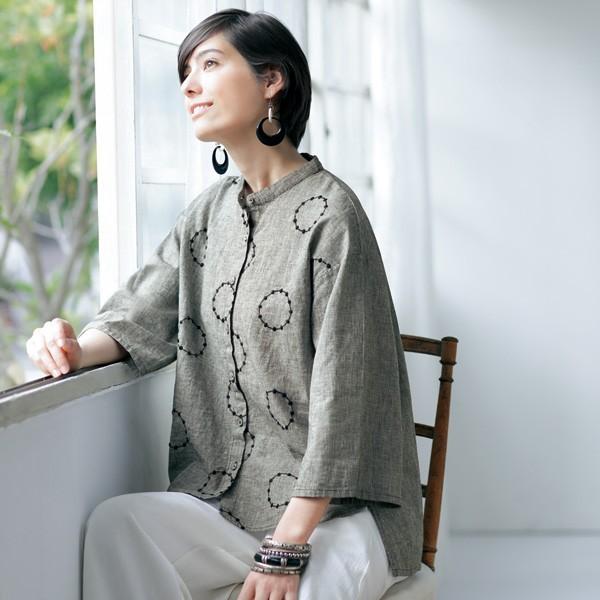 おしゃれ 刺繍 ブラウス レディース 春夏 つぶつぶサークル刺しゅうの麻 綿千鳥柄シャツ 40代 50代 60代 70代 ミセス シニア ファッション 服 京都通販 ミセスのファッション館 通販 Yahoo ショッピング