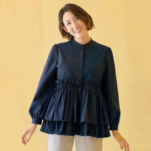 日本製 ポケット付きブラウザー ネイビー ブラウス ブレザー