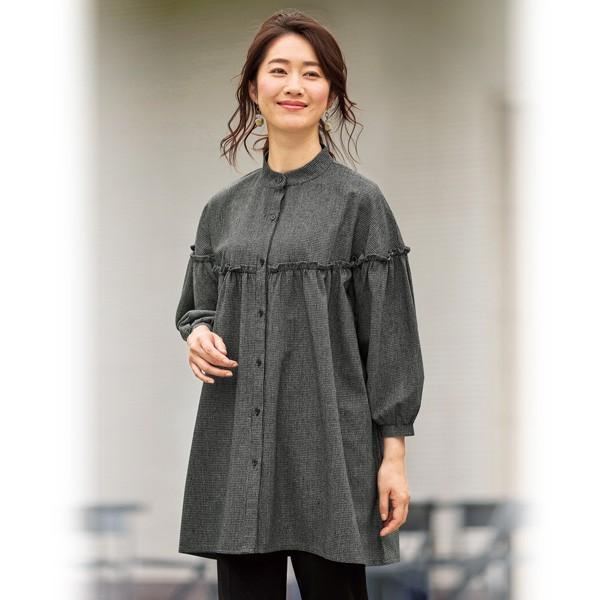 ツイード調フリルヨークチュニック 40代 50代 60代 70代 ファッション シニア ミセス レディース 婦人服 チュニック フリル 千鳥 ナチュラル 大人 京都通販 ミセスのファッション館 通販 Yahoo ショッピング