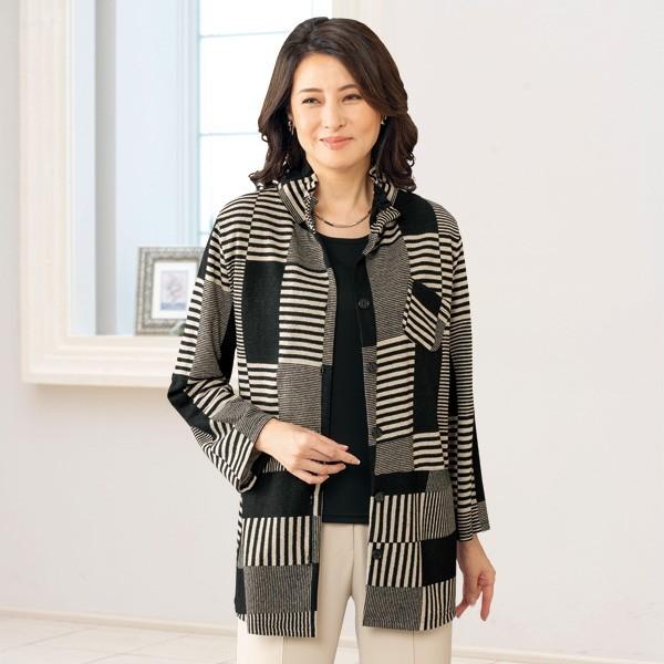 ジャケット ボーダー レディース 春 秋 冬 マルチボーダーカットジャケット 50代 60代 70代 80代 ミセス シニア ファッション アウター モード おしゃれ 京都通販 ミセスのファッション館 通販 Yahoo ショッピング