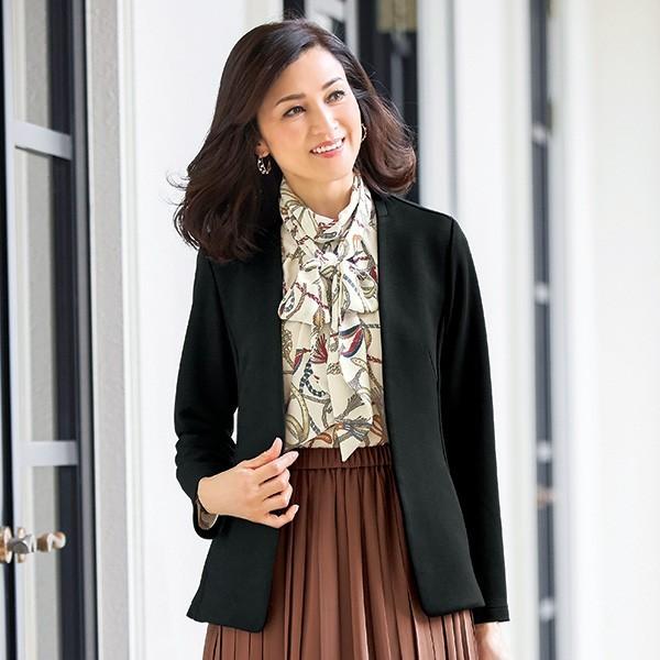 ジャケット ノーカラー レディース ノーカラーカットソージャケット 50代 60代 70代 ミセス シニア ファッション 百貨店販売商品 アウター セミフォーマル 京都通販 ミセスのファッション館 通販 Yahoo ショッピング