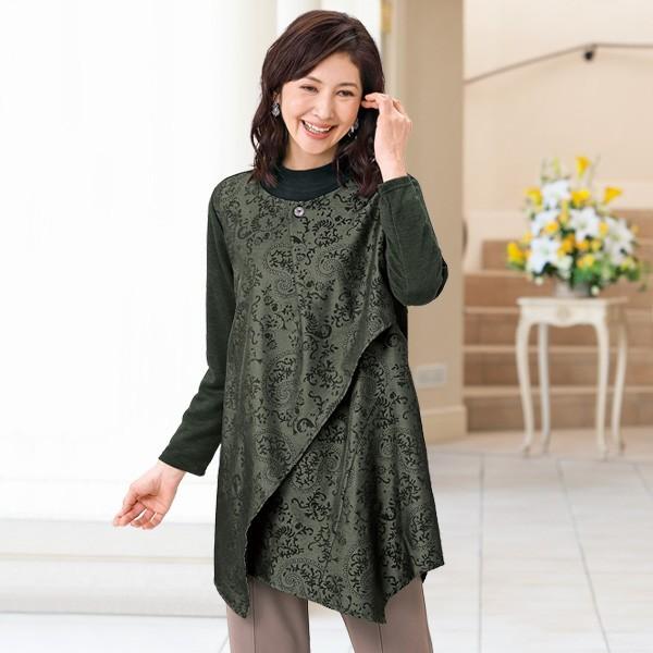 チュニック レディース 春 秋冬 ペイズリー柄デザインチュニック 50代 60代 70代 80代 ミセスファッション シニアファッション 婦人 服 プリント 京都通販 ミセスのファッション館 通販 Yahoo ショッピング