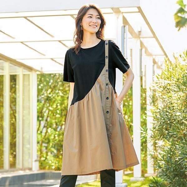ワンピース レディース 春 夏 異素材切替デザインワンピース 50代 60代 70代 80代 ミセスファッション シニアファッション 婦人 服 トップス 膝丈 108 京都通販 ミセスのファッション館 通販 Yahoo ショッピング
