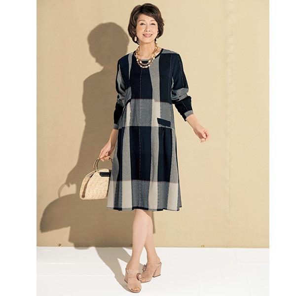 ゆったり ワンピース レディース 春 夏 ビッグチェックゆったりワンピース 50代 60代 70代 80代 ミセスファッション シニアファッション 婦人 服 京都通販 ミセスのファッション館 通販 Yahoo ショッピング