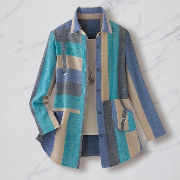 コットン ジャケット レディース 春 夏 配色ブロック柄ジャケット 50代 60代 70代 80代 ミセスファッション シニアファッション 婦人 服 京都通販 ミセスのファッション館 通販 Yahoo ショッピング