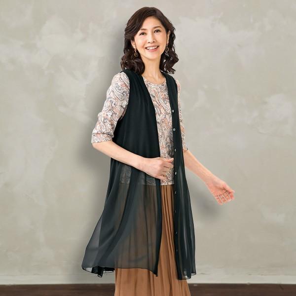 ベスト トップス レディース 春 夏 異素材切替ロングベスト 50代 60代 70代 80代 ミセスファッション シニアファッション 婦人 服 京都通販 ミセスのファッション館 通販 Yahoo ショッピング