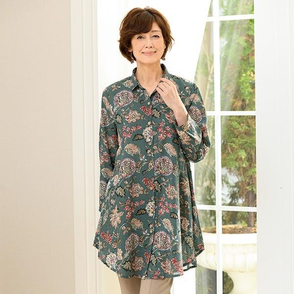 チュニック ブラウス レディース 春夏 総柄チュニックブラウス 50代 60代 70代 80代 ミセスファッション シニアファッション 婦人 服 京都通販 ミセスのファッション館 通販 Yahoo ショッピング