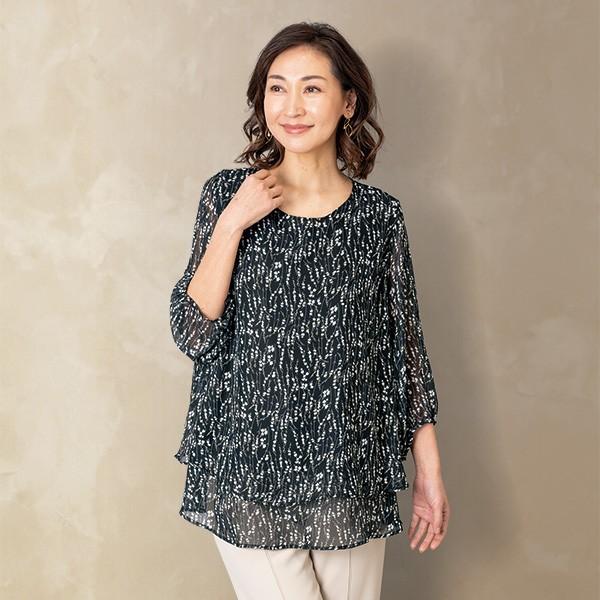 ブラウス トップス レディース 春夏 プリントフレアーブラウス 50代 60代 70代 80代 ミセスファッション シニアファッション 婦人 服 京都通販 ミセスのファッション館 通販 Yahoo ショッピング