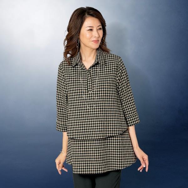ブラウス トップス レディース 春夏 チェックゆったりフレアーブラウス 50代 60代 70代 80代 ミセスファッション シニアファッション 婦人 服 京都通販 ミセスのファッション館 通販 Yahoo ショッピング