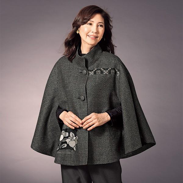 ジャケット トップス レディース 秋 先染ソフトコットン和柄使いポンチョ風ジャケット 50代 60代 70代 80代 ミセスファッション シニア ファッション 京都通販 ミセスのファッション館 通販 Yahoo ショッピング