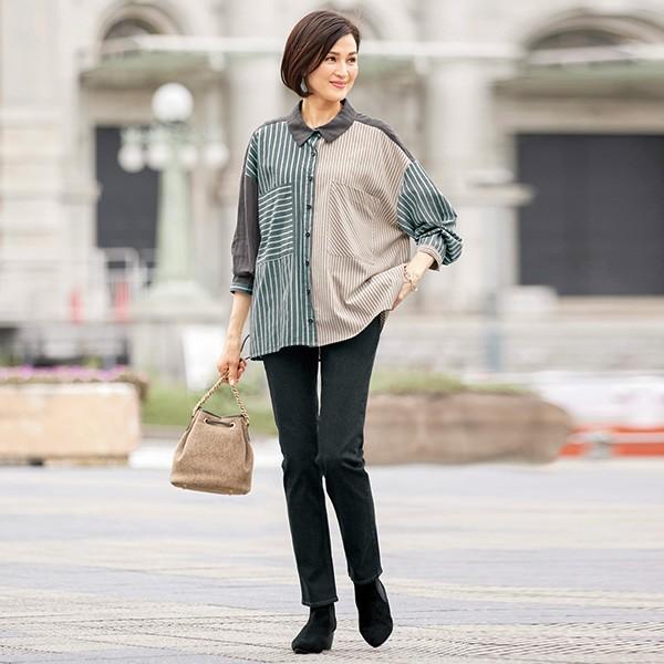 シャツ トップス レディース 秋 冬 パッチワークゆったりシャツ 50代 60代 70代 ミセスファッション シニアファッション 婦人 服 百貨店販売商品 京都通販 ミセスのファッション館 通販 Yahoo ショッピング