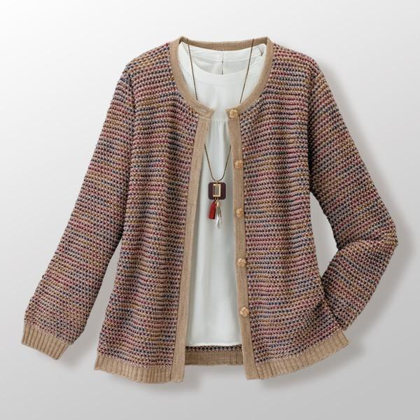 カーディガン トップス レディース 秋 冬 かすり配色カーディガン 50代 60代 70代 80代 ミセスファッション シニアファッション 婦人 服 京都通販 ミセスのファッション館 通販 Yahoo ショッピング