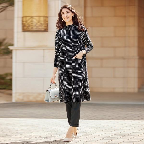 ワンピース レディース 春 秋冬 ジャカード ポケットデザインワンピース 50代 60代 70代 80代 ミセスファッション シニアファッション 服 京都通販 ミセスのファッション館 通販 Yahoo ショッピング