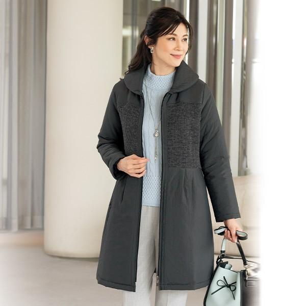 コート アウター レディース 春 秋 リブ切替 中わたコート 50代 60代 70代 80代 ミセスファッション シニアファッション 服 京都通販 ミセスのファッション館 通販 Yahoo ショッピング