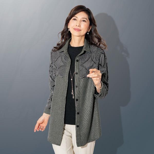 ジャケット アウター レディース 春 秋冬 レース切替 シャツジャケット 50代 60代 70代 80代 ミセスファッション シニアファッション 服 京都通販 ミセスのファッション館 通販 Yahoo ショッピング
