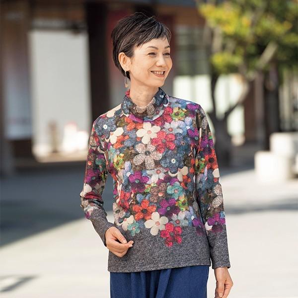 プルオーバー トップス レディース 春 秋冬 花柄プリント プルオーバー 50代 60代 70代 80代 ミセスファッション シニアファッション 服 京都通販 ミセスのファッション館 通販 Yahoo ショッピング