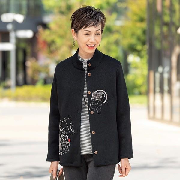 ジャケット アウター レディース ちりめん風 中肉カットソー 和柄使いジャケット 50代 60代 70代 80代 ミセスファッション シニア ファッション 服 京都通販 ミセスのファッション館 通販 Yahoo ショッピング