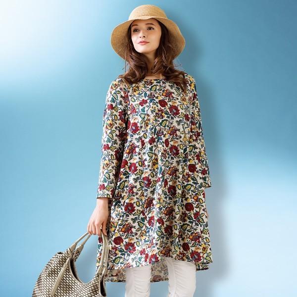 チュニック レディース 春 夏 アンティークフラワーチュニック 50代 60代 70代 80代 ミセスファッション シニアファッション 服 京都通販 ミセスのファッション館 通販 Yahoo ショッピング