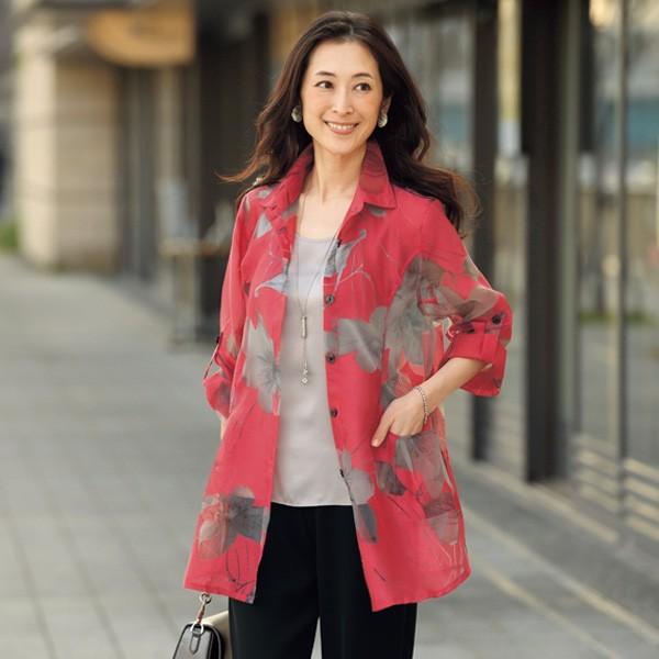 ブラウス ジャケット レディース 春 夏 花柄オパールプリントブラウスジャケット 50代 60代 70代 80代 ミセスファッション シニア ファッション 服 京都通販 ミセスのファッション館 通販 Yahoo ショッピング