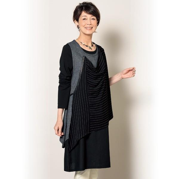 ワンピース アンサンブル レディース 春 夏 異素材切替ベストワンピースアンサンブル 50代 60代 70代 80代 ミセスファッション シニアファッション 服 京都通販 ミセスのファッション館 通販 Yahoo ショッピング