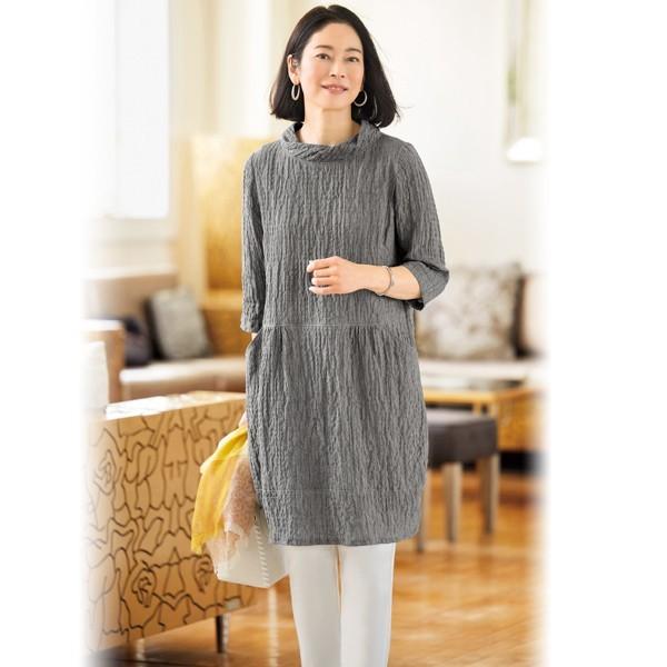 チュニック ワンピース レディース 春 夏 麻混コクーンチュニックワンピース 50代 60代 70代 80代 ミセス シニア ファッション 服 百貨店販売商品 京都通販 ミセスのファッション館 通販 Yahoo ショッピング
