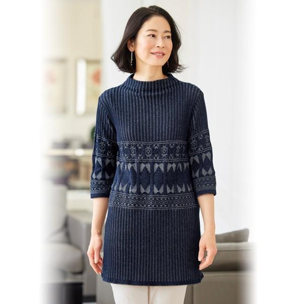 チュニック ニット レディース 春 夏 七分袖ニットチュニック 50代 60代 70代 80代 ミセス シニア ファッション 服 百貨店販売商品 京都通販 ミセスのファッション館 通販 Yahoo ショッピング