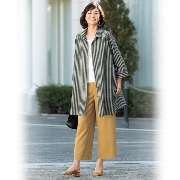 おしゃれ シャツ ジャケット レディース 春夏 久留米織ストライプシャツジャケット 50代 60代 70代 80代 ミセス シニア ファッション 服 京都通販 ミセスのファッション館 通販 Yahoo ショッピング