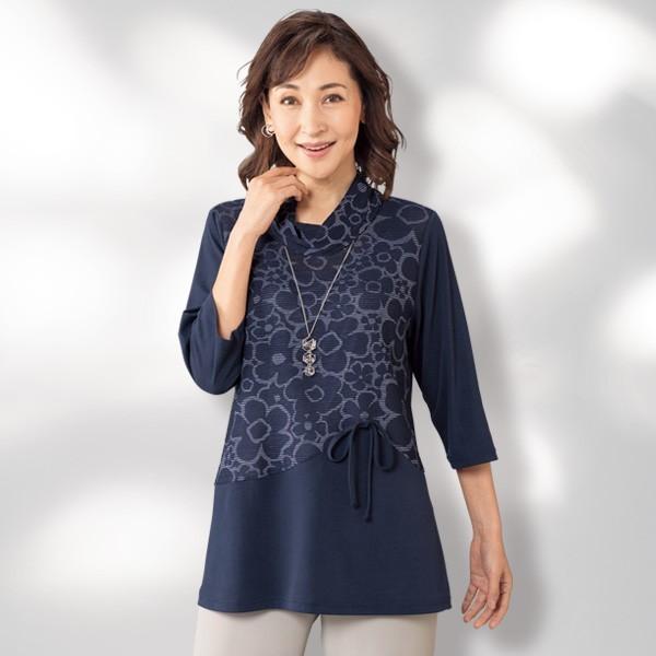 プルオーバー トップス レディース 春夏 ピンタック素材切替カットソープルオーバー 50代 60代 70代 80代 ミセス シニア ファッション 服 京都通販 ミセスのファッション館 通販 Yahoo ショッピング