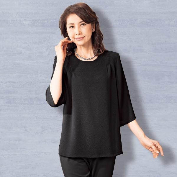 ブラックフォーマル ブラウス トップス レディース 春夏 ちりめんブラック七分袖ブラウス 50代 60代 70代 80代 ミセス シニア ファッション 服 京都通販 ミセスのファッション館 通販 Yahoo ショッピング