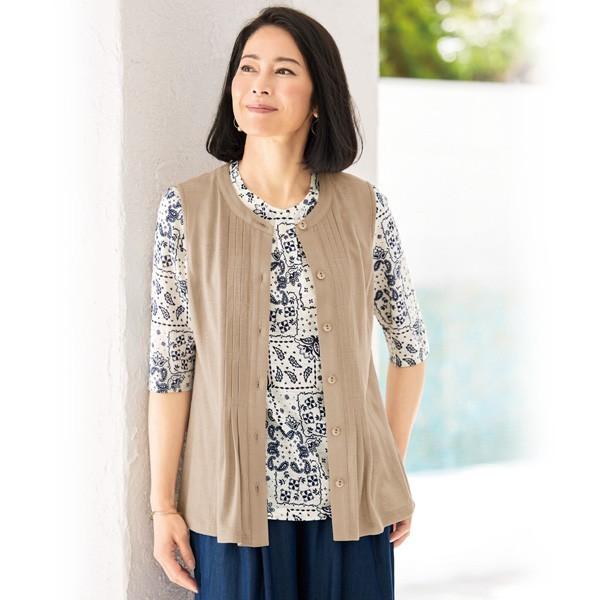 ベスト トップス レディース 里麻 麻100 ピンタックデザインストレッチベスト 50代 60代 70代 80代 ミセス シニア ファッション 百貨店販売商品 京都通販 ミセスのファッション館 通販 Yahoo ショッピング