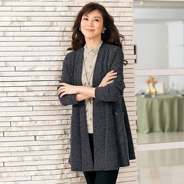 カーディガン トップス レディース 秋 冬 リブ使いトッパーカーディガン 50代 60代 70代 80代 ミセスファッション シニアファッション 服 京都通販 ミセスのファッション館 通販 Yahoo ショッピング