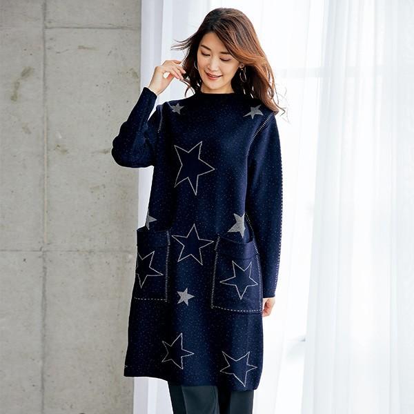 プルオーバー トップス レディース 秋 冬 星柄ジャカードニットロングプルオーバー 50代 60代 70代 80代 ミセスファッション シニア ファッション 婦人 服 京都通販 ミセスのファッション館 通販 Yahoo ショッピング