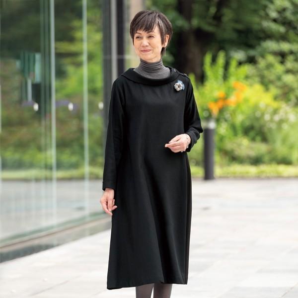 ワンピース レディース 秋 冬 ヘリンボン調ロールネックワンピース 50代 60代 70代 80代 ミセスファッション シニアファッション 婦人 服 京都通販 ミセスのファッション館 通販 Yahoo ショッピング