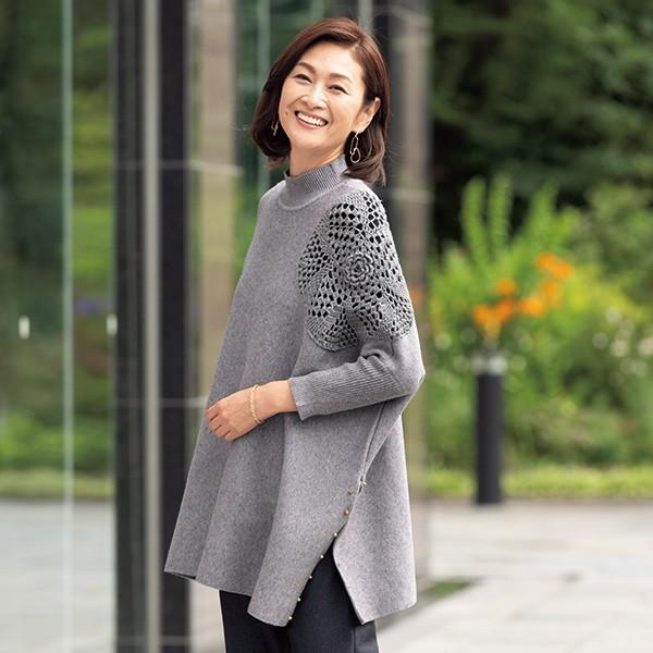 チュニック トップス レディース 秋 冬 かぎ針モチーフ使いドルマンチュニックニット 50代 60代 70代 80代 ミセス シニア ファッション 服 京都通販 ミセスのファッション館 通販 Yahoo ショッピング