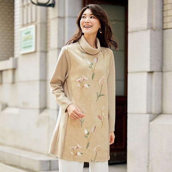 チュニック トップス レディース 春 刺しゅう使い切替チュニック 50代 60代 70代 80代 ミセスファッション シニアファッション 婦人 服 京都通販 ミセスのファッション館 通販 Yahoo ショッピング