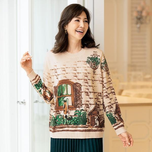 セーター トップス レディース 春 イラストプリントセーター 50代 60代 70代 80代 ミセスファッション シニアファッション 婦人 服 京都通販 ミセスのファッション館 通販 Yahoo ショッピング