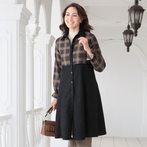 おしゃれ ワンピース レディース 春 チェック重ね着風ワンピース 50代 60代 70代 80代 ミセスファッション シニアファッション 婦人 服 京都通販 ミセスのファッション館 通販 Yahoo ショッピング