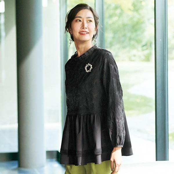 黒 ブラウス レース おしゃれ レディース 服 シニアファッション ミセスファッション 80代 70代 60代 50代 ペプラム切替えレースブラウス 春 長袖 値頃 Www Acerid Com
