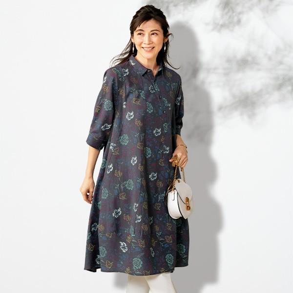 おしゃれ ワンピース レディース 花柄プリントゆったりワンピース 50代 60代 70代 80代 ミセス シニア ファッション 母の日 敬老の日 ギフト 実用的 京都通販 ミセスのファッション館 通販 Yahoo ショッピング