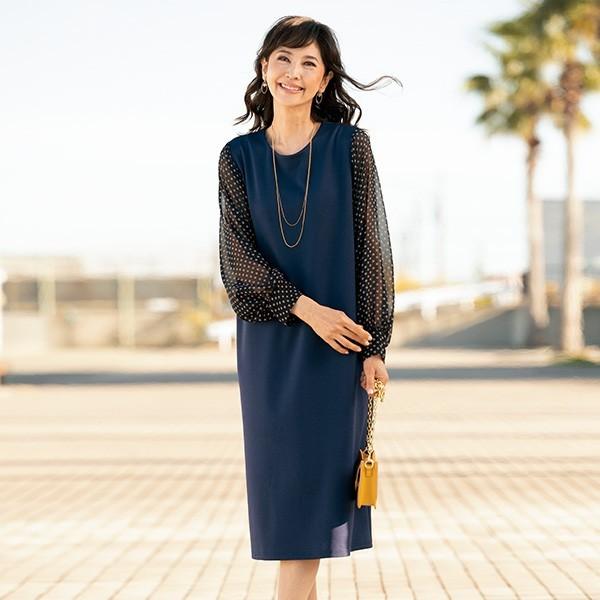 おしゃれ ワンピース レディース 水玉プリントふんわり袖ワンピース 50代 60代 70代 80代 ミセス シニア ファッション 母の日 敬老の日 ギフト 実用的 京都通販 ミセスのファッション館 通販 Yahoo ショッピング