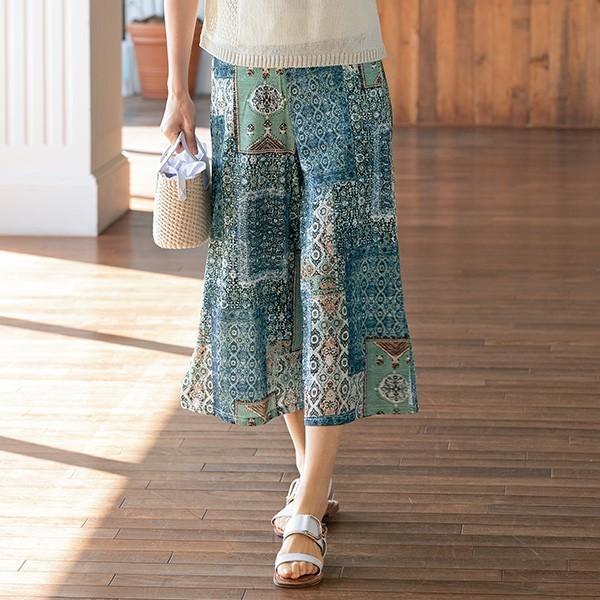 おしゃれ ボトム レディース 春夏 パッチワークプリントワイドパンツ 50代 60代 70代 80代 ミセス シニア ファッション 服 母の日 ギフト 実用的 京都通販 ミセスのファッション館 通販 Yahoo ショッピング