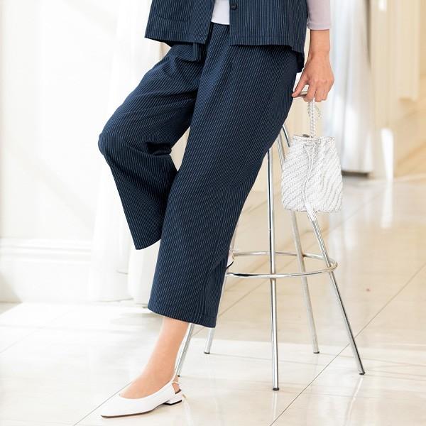 おしゃれ ボトム レディース 春夏 綿混ストライプワイドパンツ 50代 60代 70代 80代 ミセス シニア ファッション 服 母の日 ギフト 実用的 京都通販 ミセスのファッション館 通販 Yahoo ショッピング