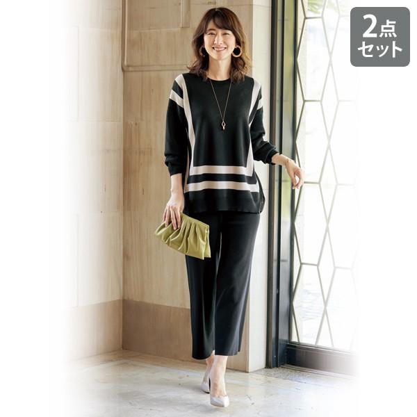 おしゃれ セットアップ レディース 秋冬 ジャカードニットセットアップ 50代 60代 70代 80代 ミセスファッション シニアファッション 婦人 服 京都通販 ミセスのファッション館 通販 Yahoo ショッピング