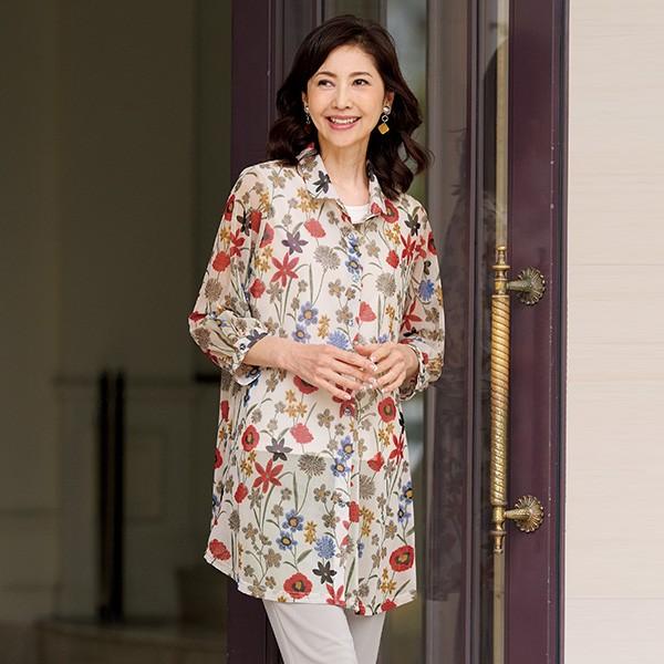 チュニック 50代 60代 70代 80代 ミセス シニア ファッション 大人 おしゃれ レディース 春夏 服 パワーネット花柄プリントチュニック チュニック 50代 60代 70代 80代 ミセス シニア ファッション 大人 おしゃれ レディース 春夏 服 パワーネット花柄プリントチュニック