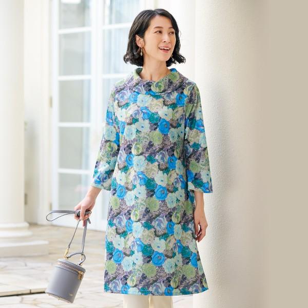 アニエスベー agnes転写プリントチュニック ワンピース イ森　半袖　婦人 ワンピース 50代 60代 70代 80代 ミセス シニア ファッション